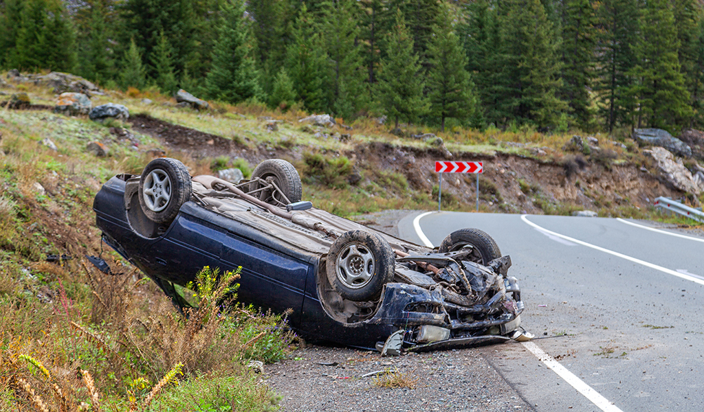 flipped over car in accident